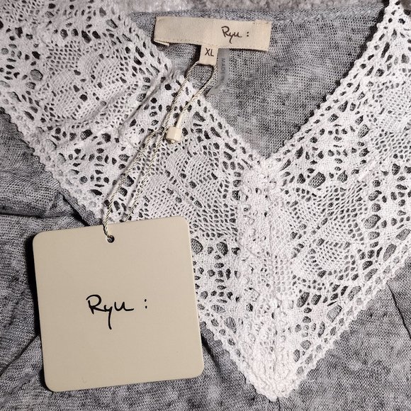 Ryu A'reve Women's XL Plus Size Gray Blue Crochet Bow Ties Flowing Tank Top - Picture 7 of 11